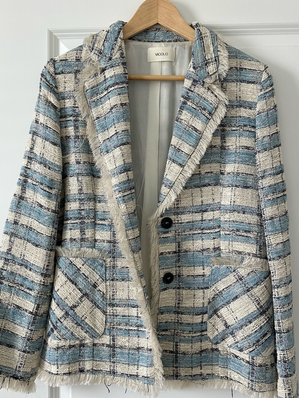 Vicolo Blue & Cream Tweed Blazer